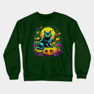 Sitting On Pumpkins Black Cat Crewneck Sweatshirt